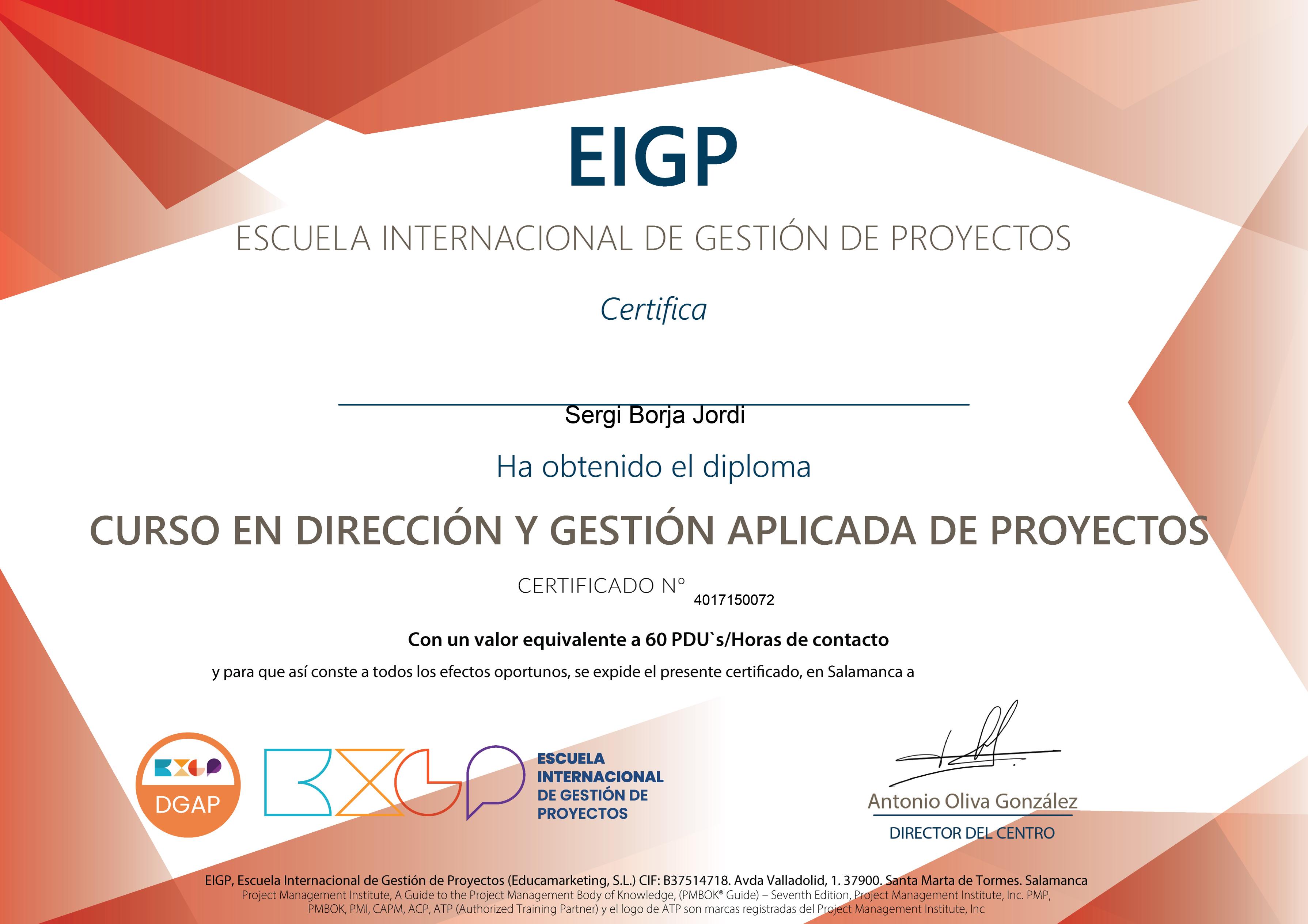 Máster Internacional en Dirección y Gestión de Proyectos - F.G. Universidad de Salamanca - EIGP (XX Convocatoria; Septiembre/Octubre 2.019) 