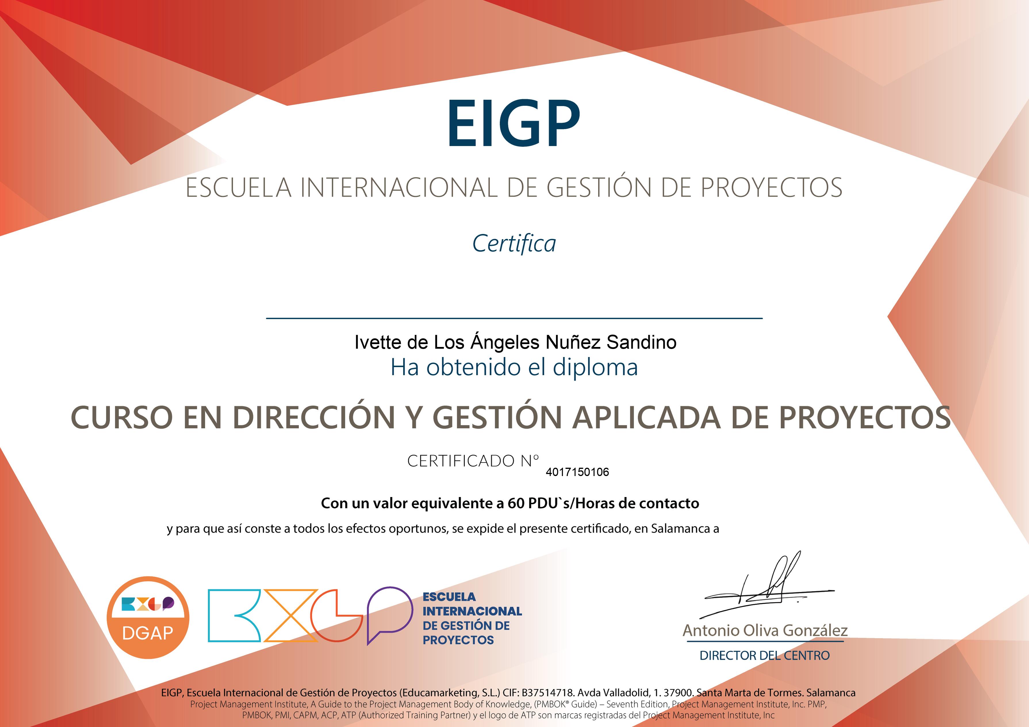 Máster Internacional en Dirección y Gestión de Proyectos - F.G. Universidad de Salamanca - EIGP (XXIII Convocatoria; Octubre 2.020)