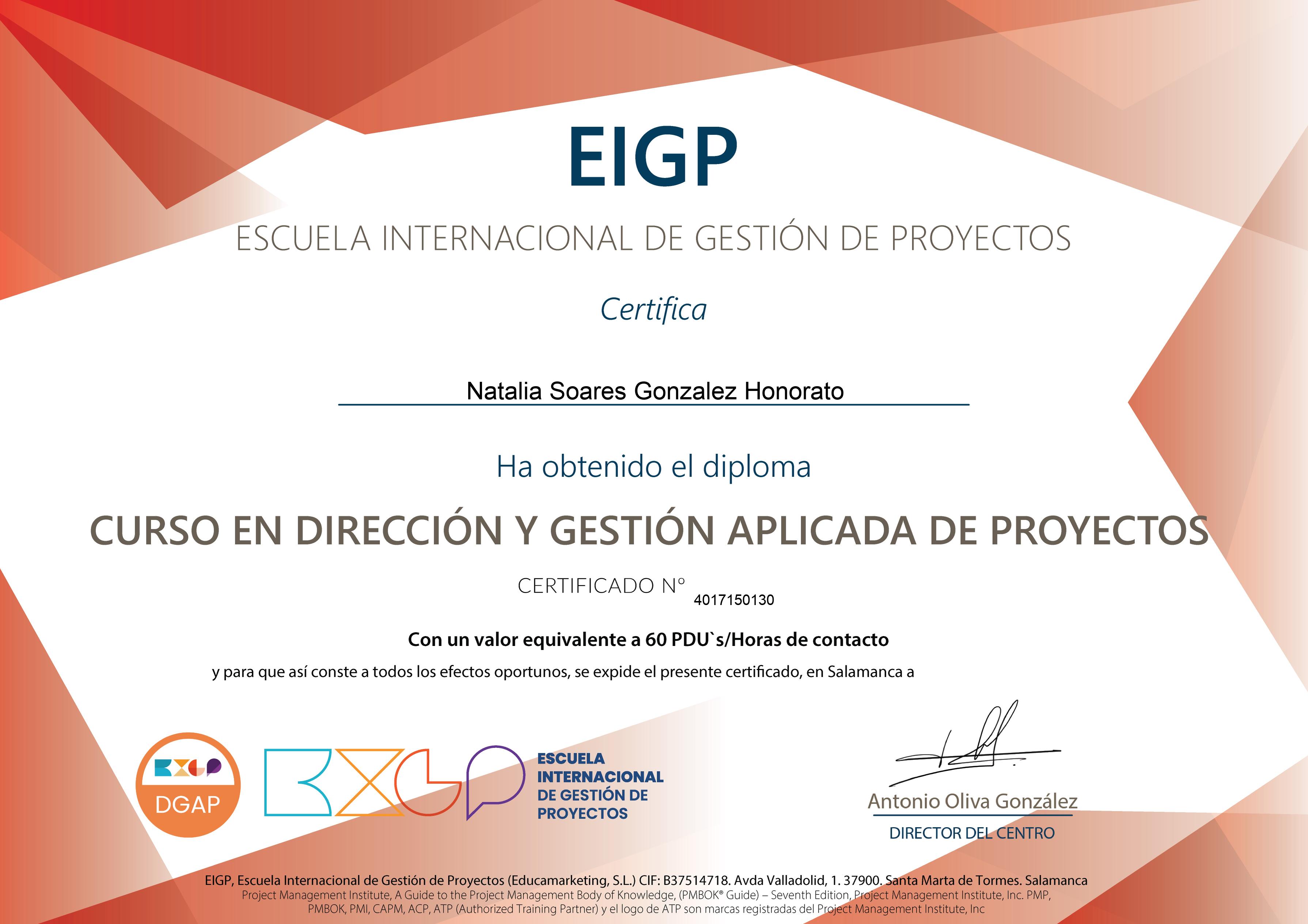 Máster Internacional en Dirección y Gestión de Proyectos - F.G. Universidad de Salamanca - EIGP (XXV Convocatoria; Abril-Junio 2.021)