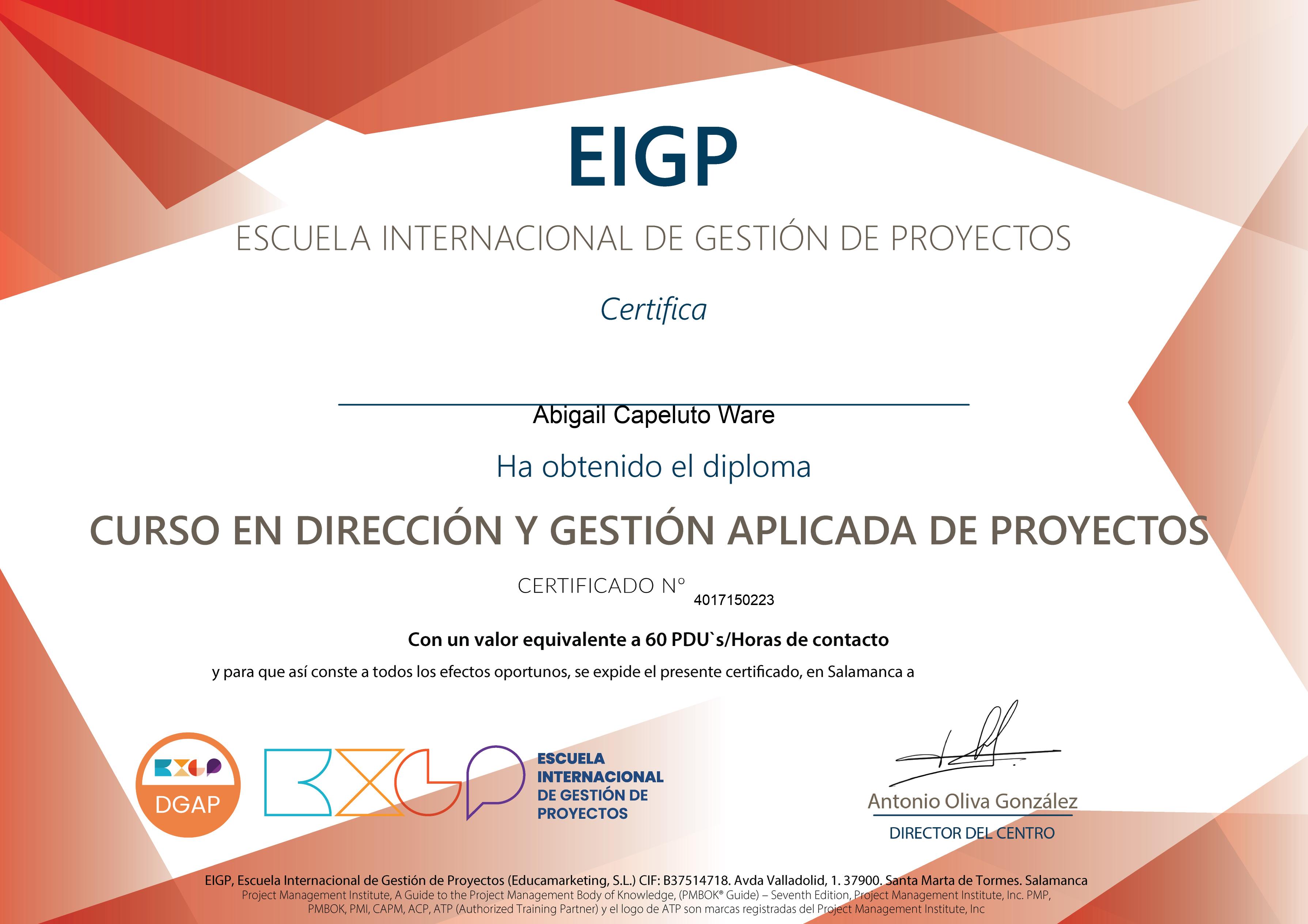 Curso de Gestión Aplicada de Proyectos (Práctico de Nivel Avanzado) / XXIII Convocatoria Septiembre 2023