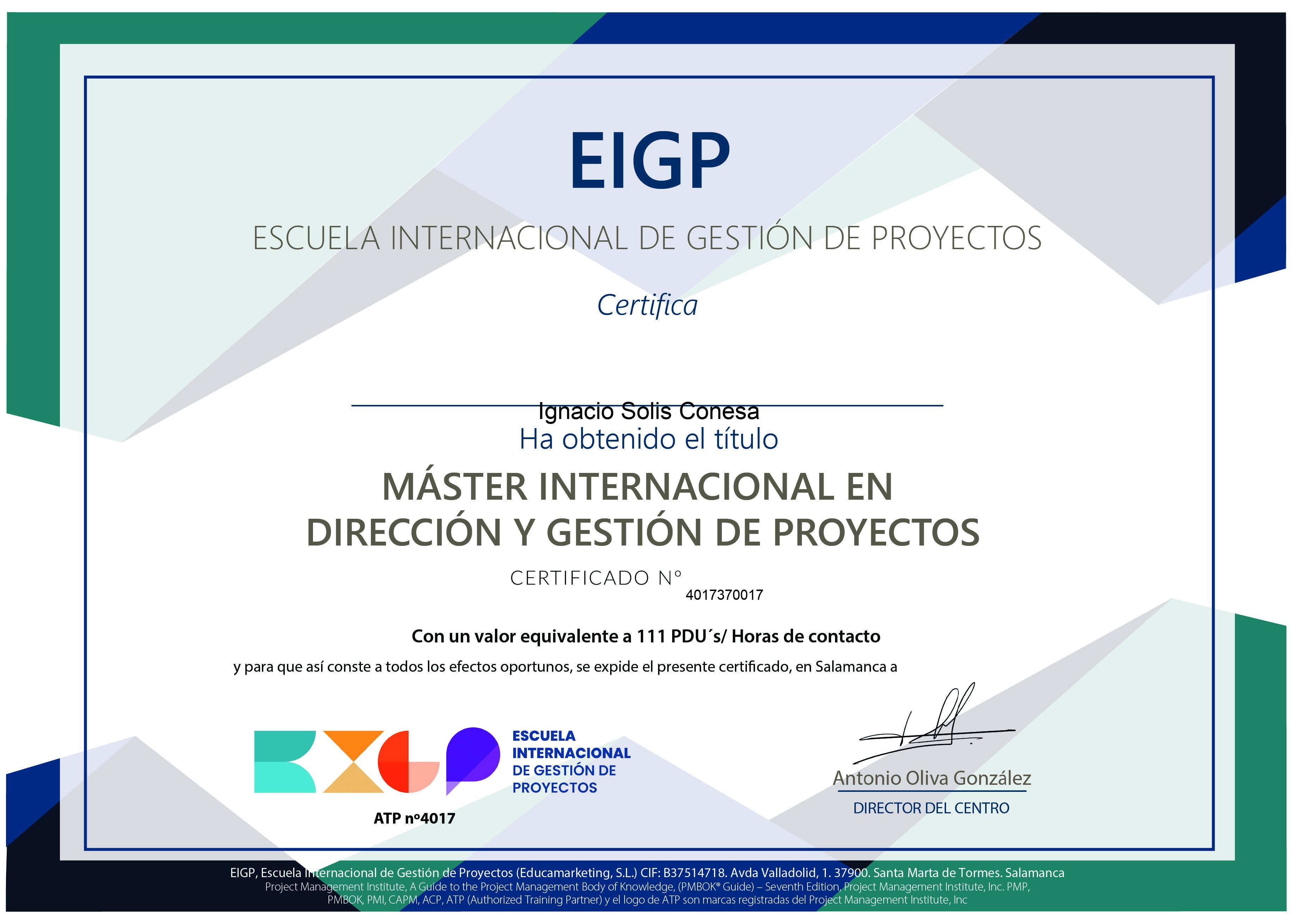 Máster Internacional en Dirección y Gestión de Proyectos - F.G. Universidad de Salamanca - EIGP (XXXII Convocatoria; Octubre  2023)
