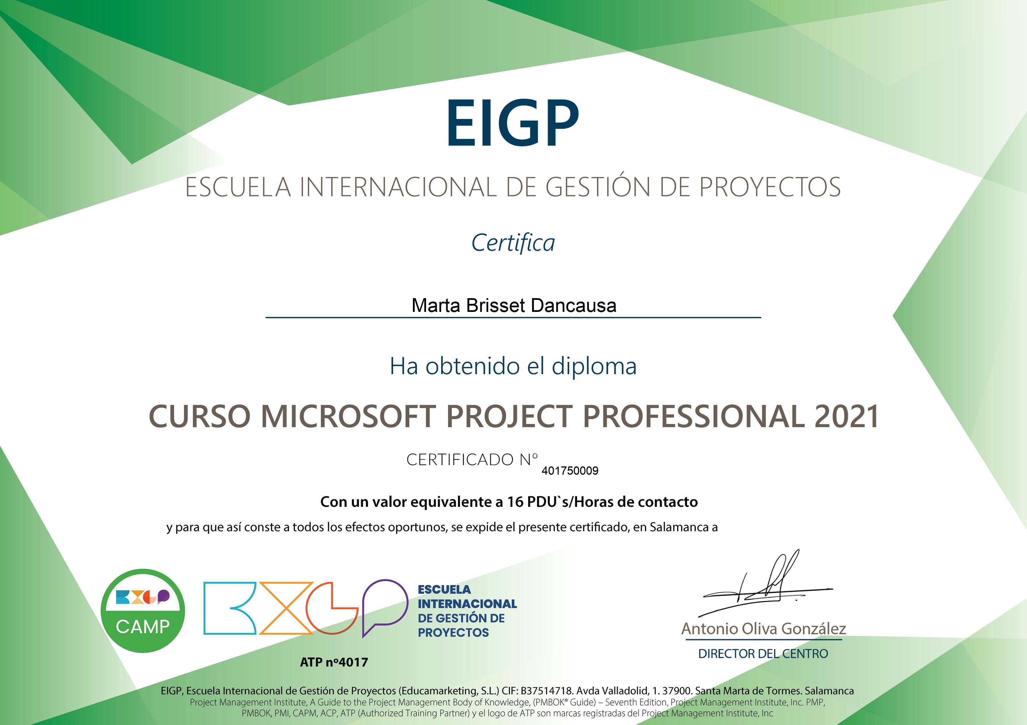 Máster Internacional en Dirección y Gestión de Proyectos - F.G. Universidad de Salamanca - EIGP (XIV Convocatoria; Octubre 2.017)